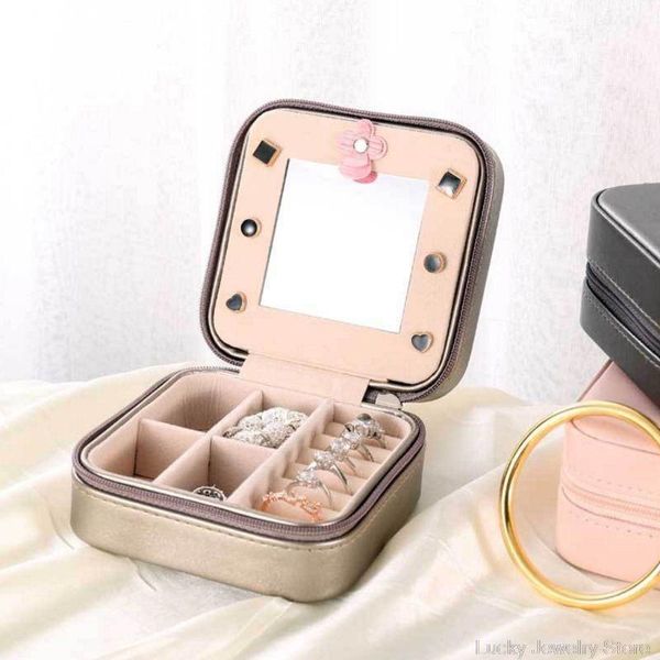 jewelry pouches, bags imitation pu box creative portable storage case necklace earring ring multifunctional jewellery container, Pink;blue
